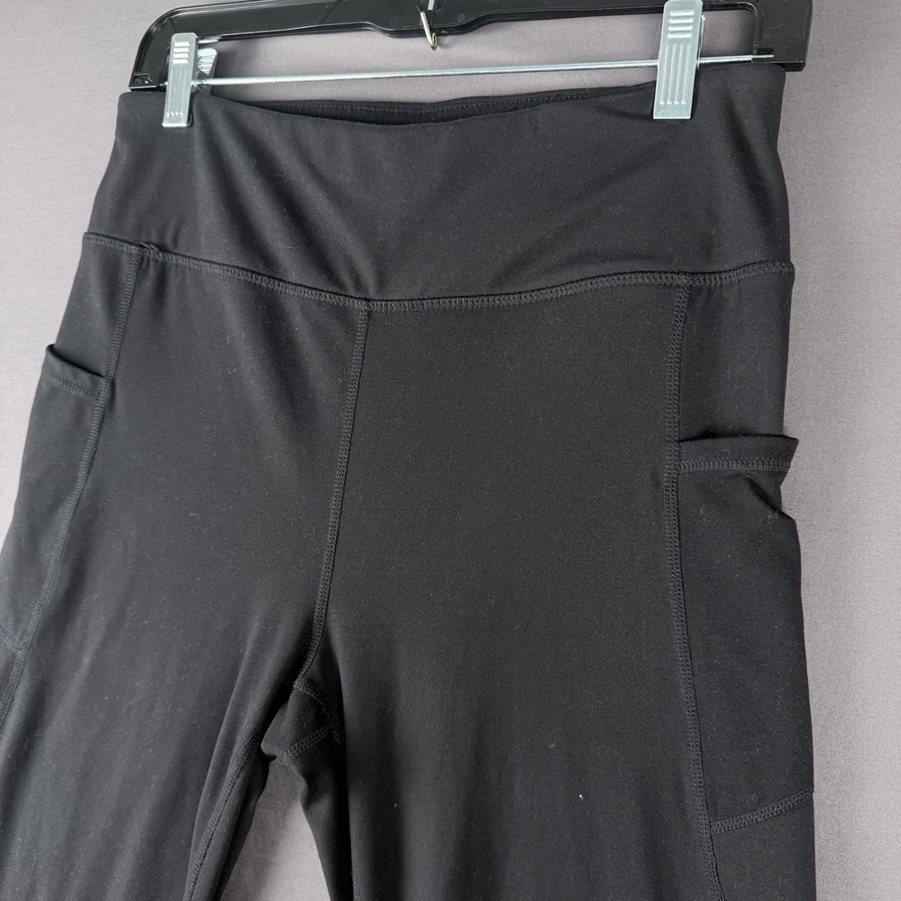 GAIAM Women's Black Ankle Pants L Athletic Fit Stretch Media Pocket Activewear
